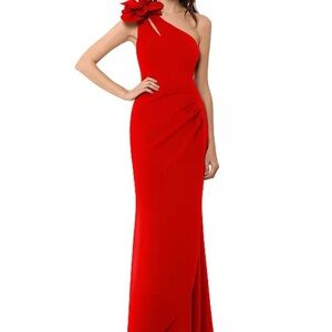 Elegant Escape Red One-Shoulder Ruffle Scuba Crepe Dress